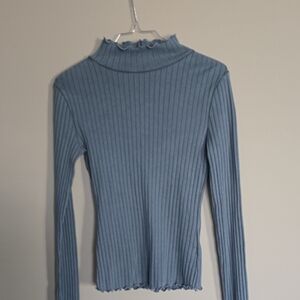 SO Women's Blue Ribbed Long Sleeve Top